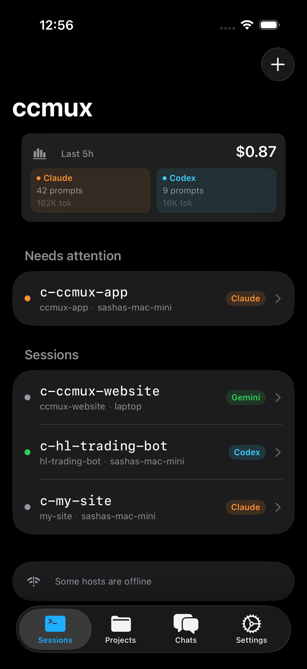 ccmux iOS app dashboard