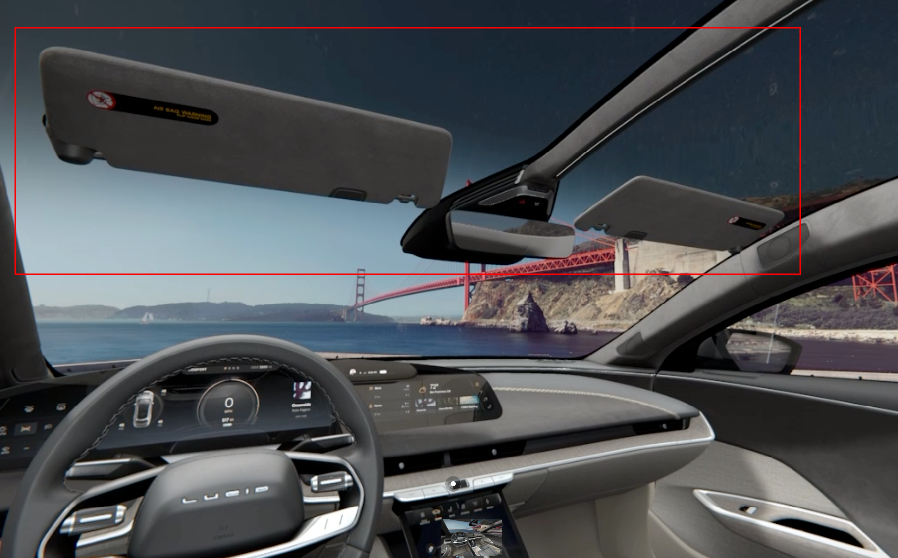 Lucid Air sun visors interrupting the glass canopy